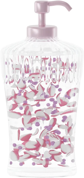 Shimmering petals for shower gel. Color: Fuchsia, Porcelain White, and Violet