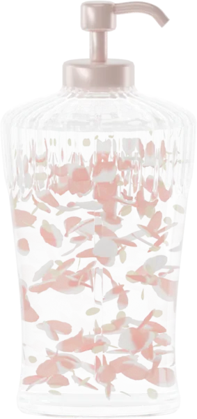 Dual-tone petals for shower gel. Color: Coral, Primrose Yellow, and Porcelain White