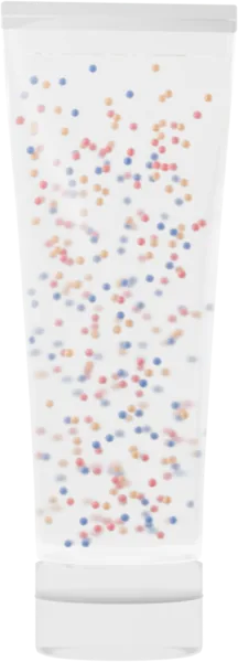 Fine granules for face wash. Color: Ocean Blue, Peony Pink, and Gold